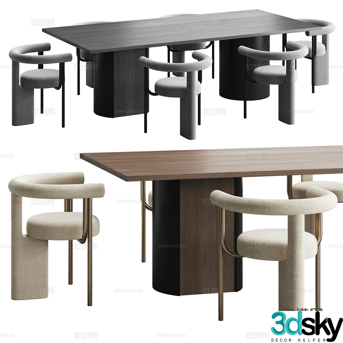 New Chinese dining table and chair 3D model