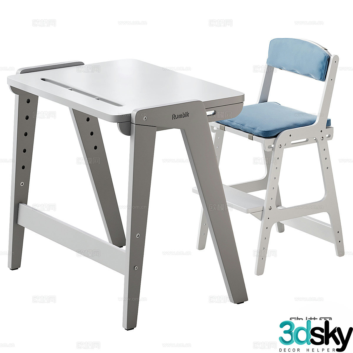 Modern cream style children’s desk and chair 3d model