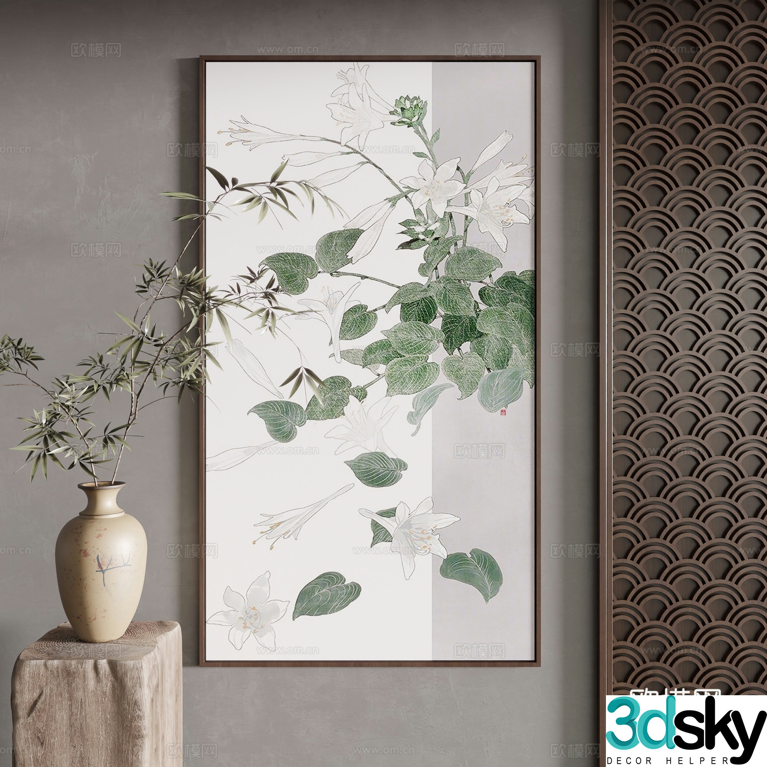 New Chinese style decorative painting 3D model