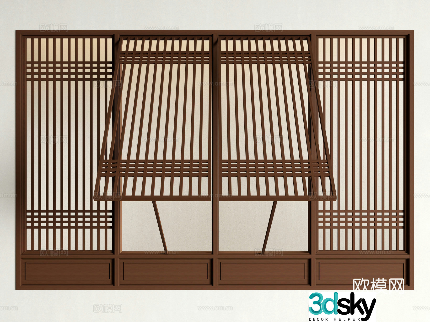 Chinese style folding window Teahouse folding window Flip up window Sliding window 3D model