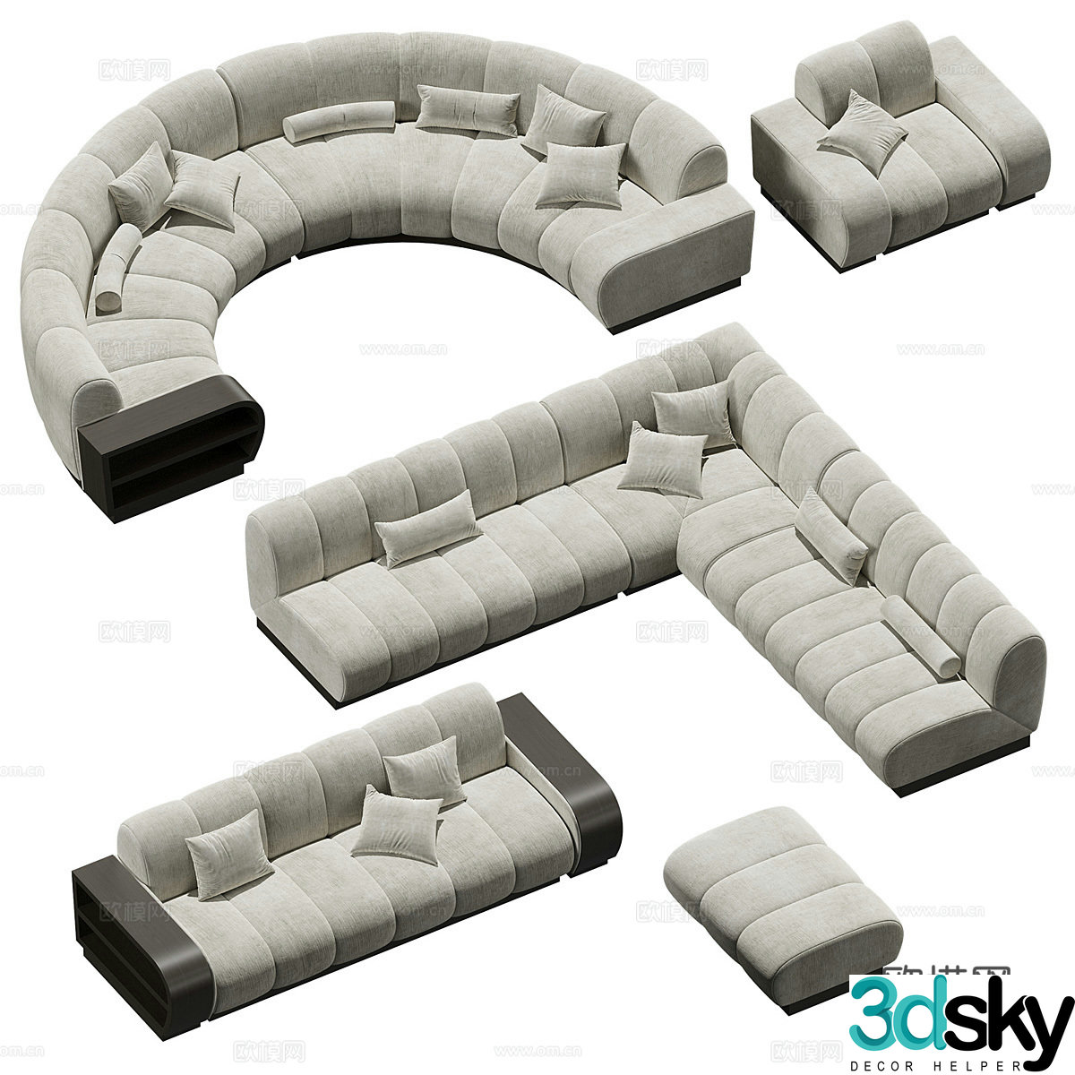 Modern shaped sofa combination 3D model