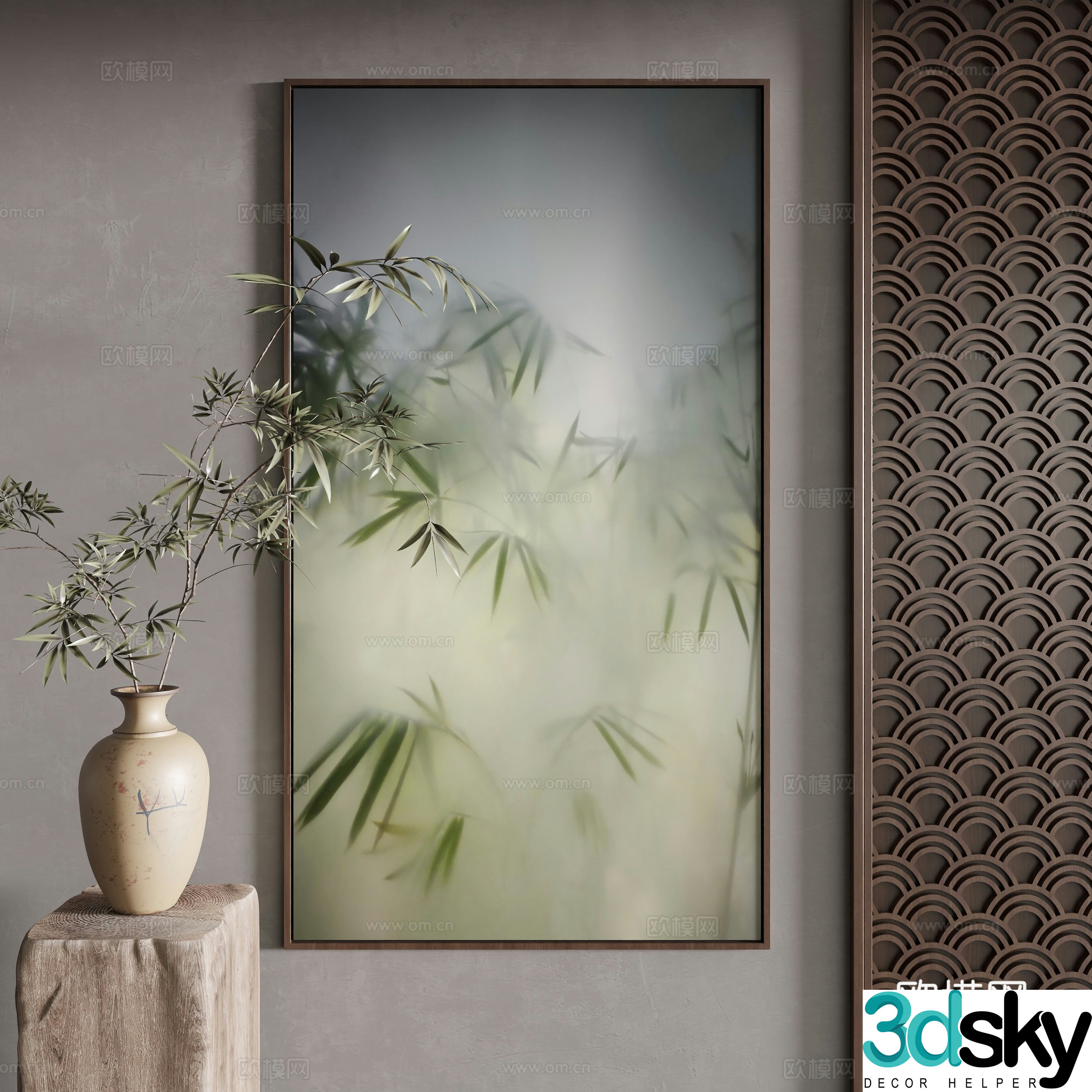New Chinese style decorative painting 3D model