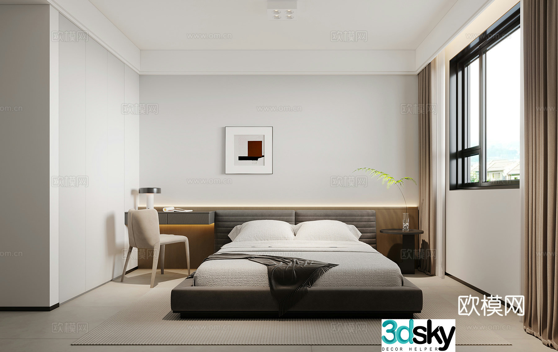 Modern minimalist bedroom 3d model