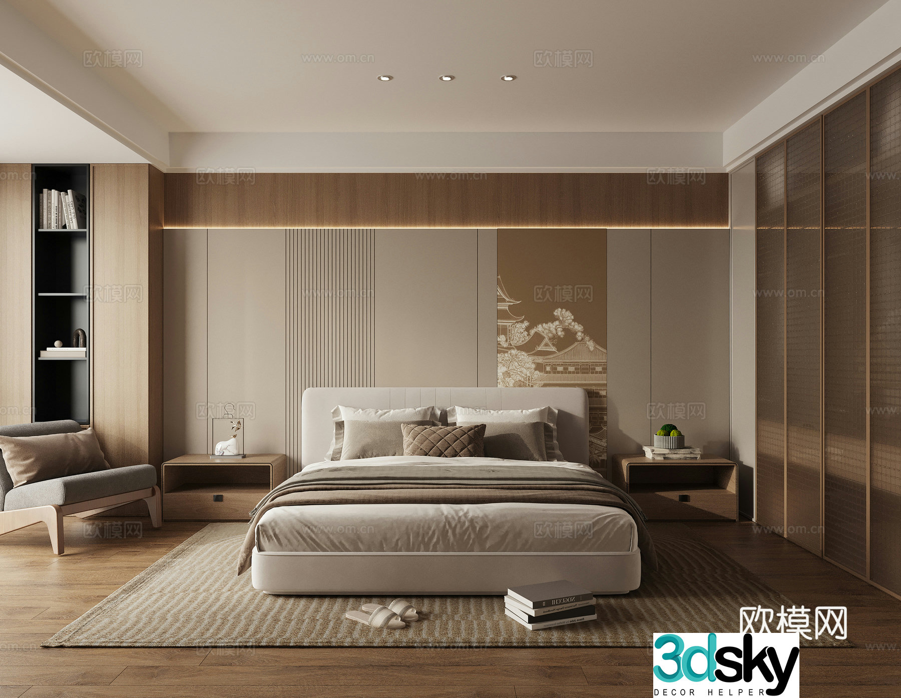 New Chinese Zen bedroom 3D model