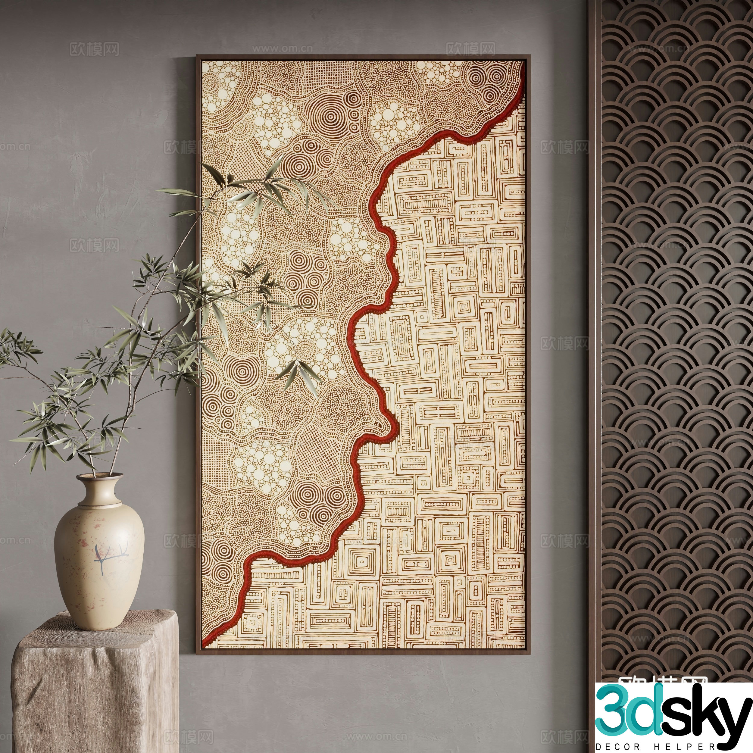 New Chinese style decorative painting 3D model