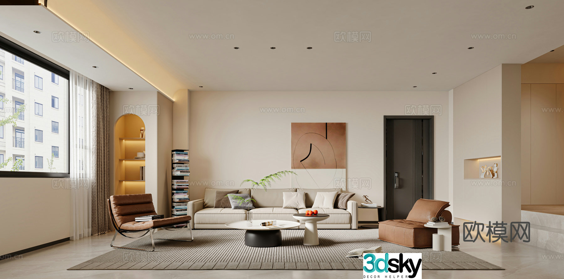 Modern guest dining room living room dining kitchen 3d model