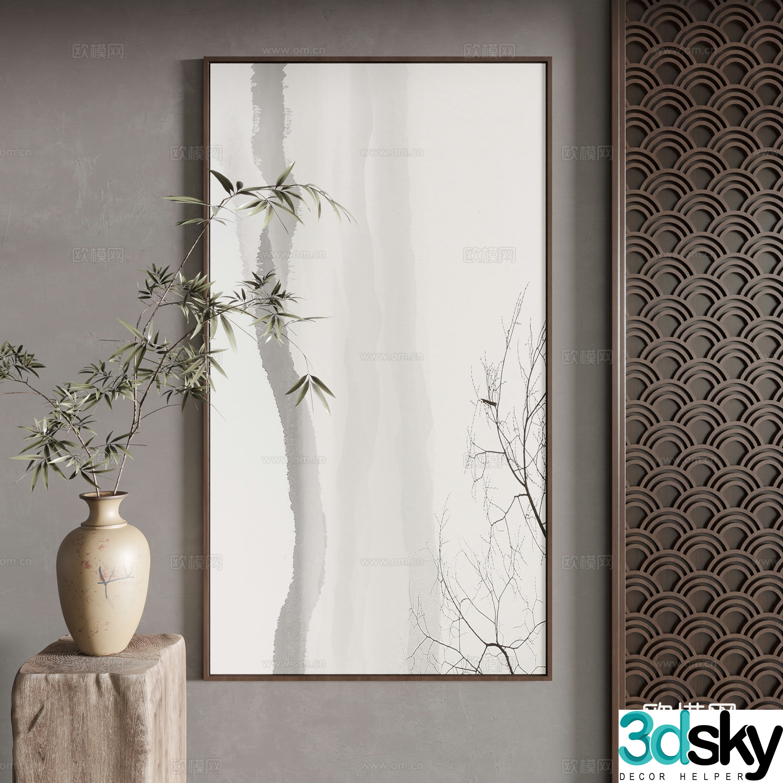 New Chinese style decorative painting 3D model