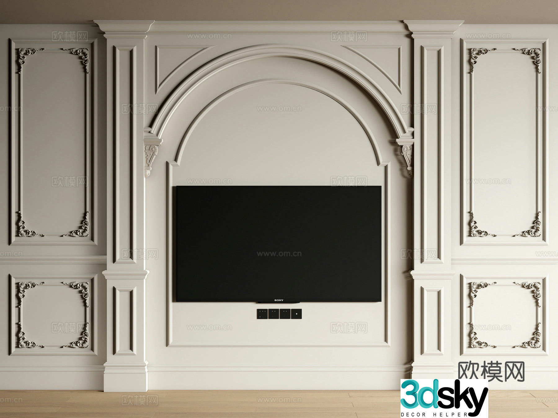 European background wall TV background wall wall panel carved 3d model