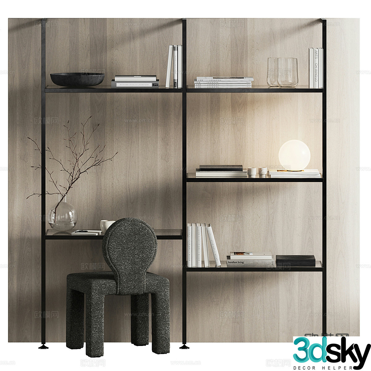 New Chinese style decorative cabinet bookshelf 3D model