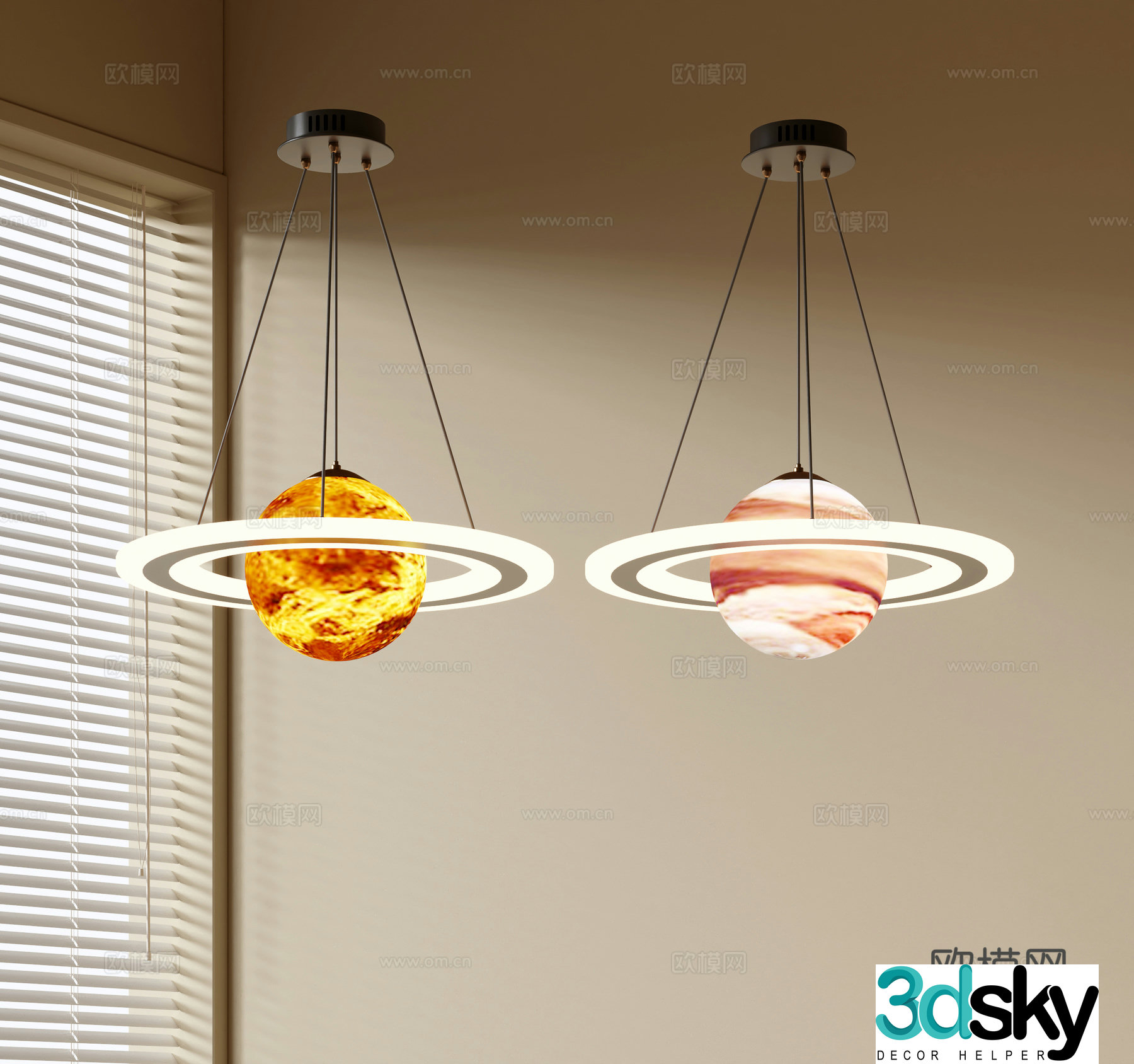 Modern simple chandeliers Nordic style chandeliers Mediterranean style chandeliers Study lamp combination Planet lamp 3D model