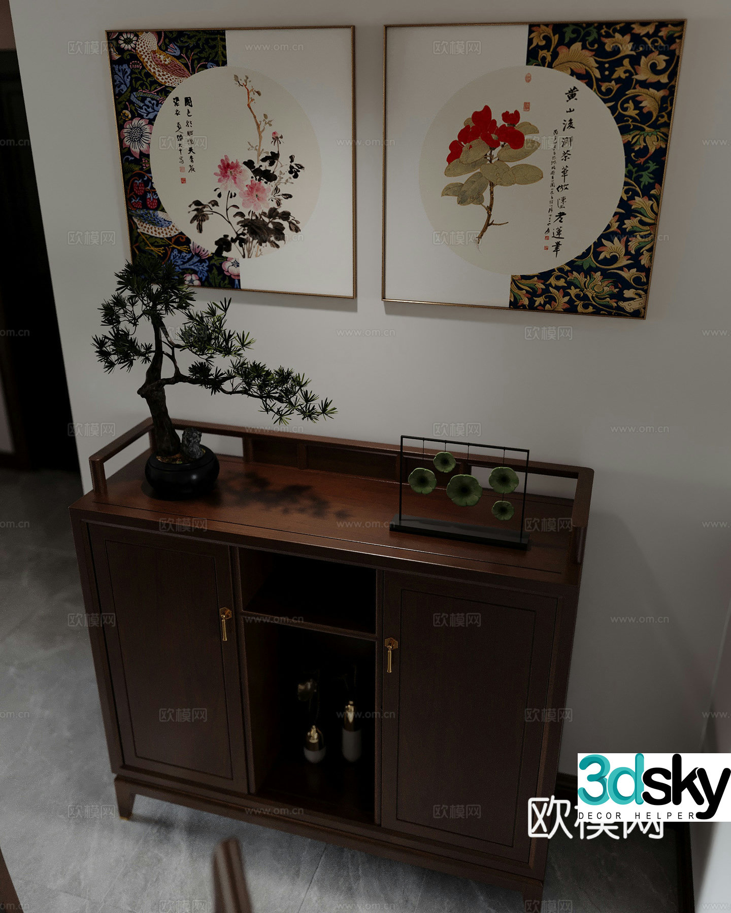New Chinese style low cabinet 3D model