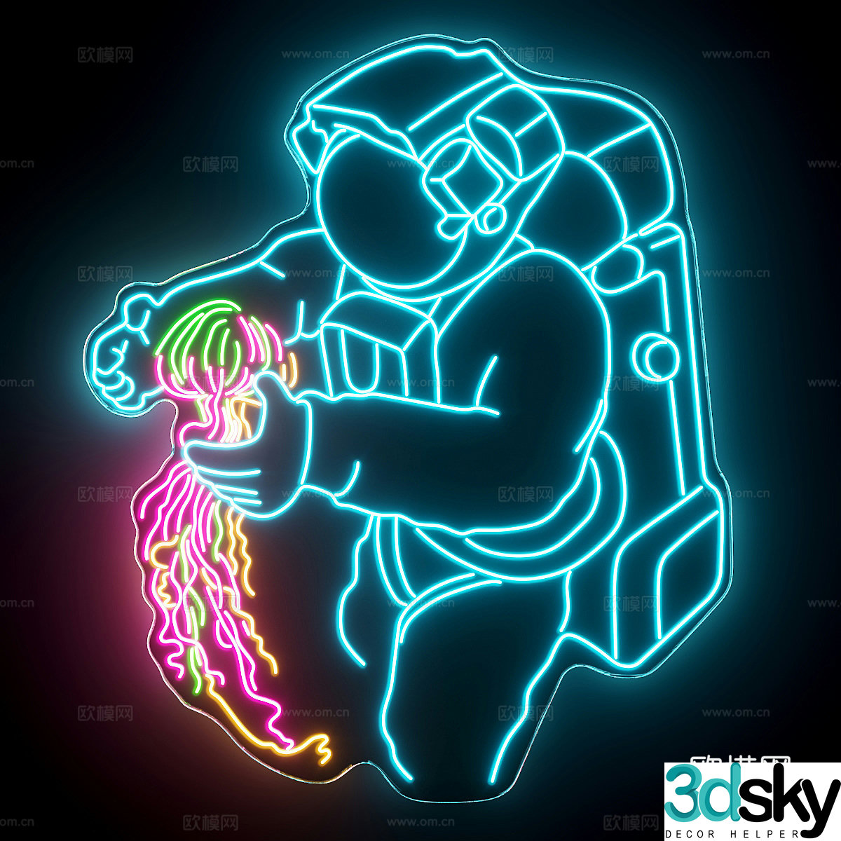 Modern astronaut neon light 3d model