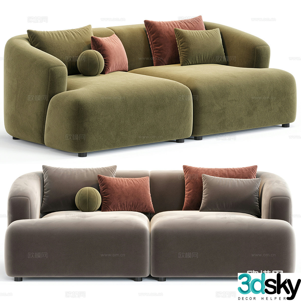 Modern cream style double sofa 3d model