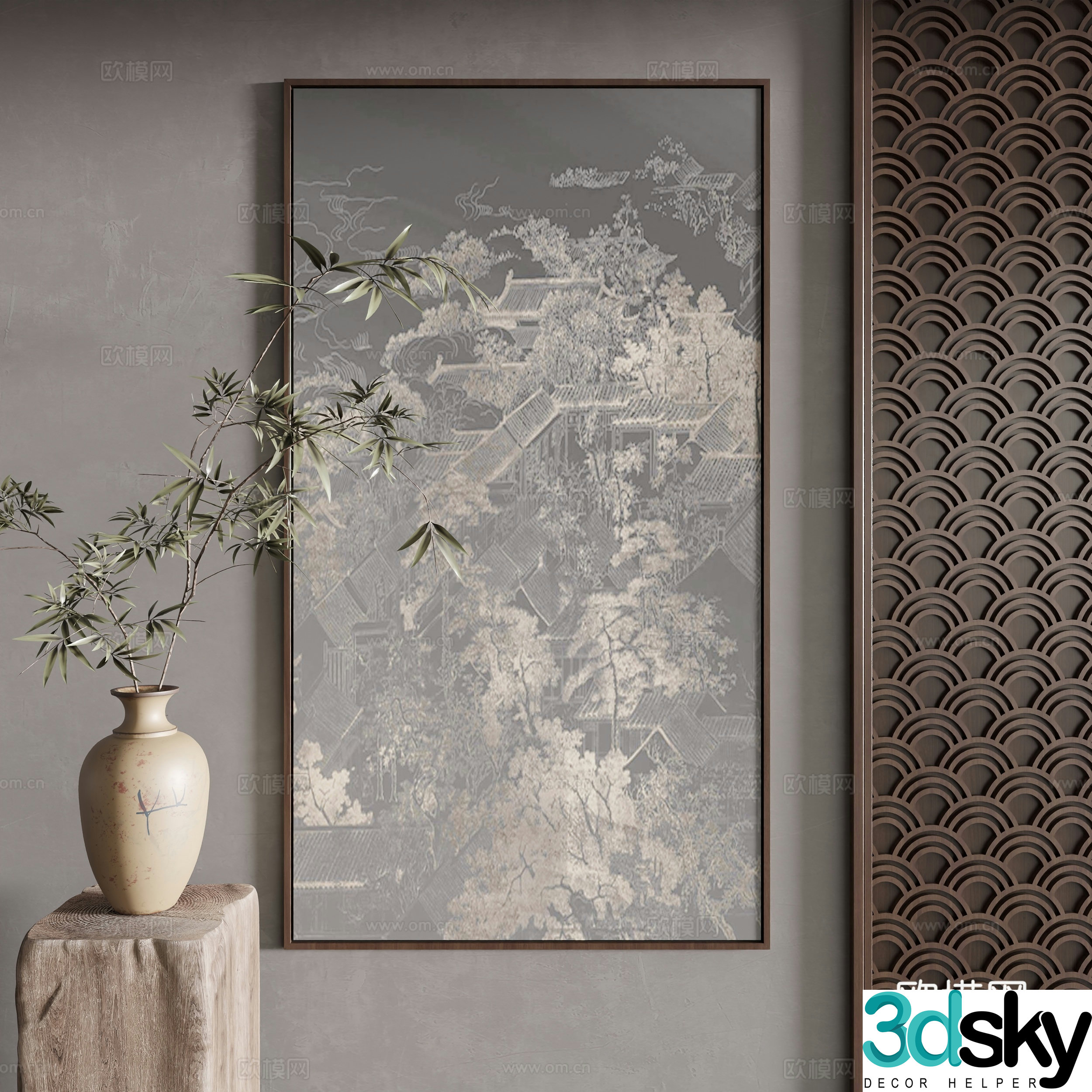 New Chinese style decorative painting 3D model