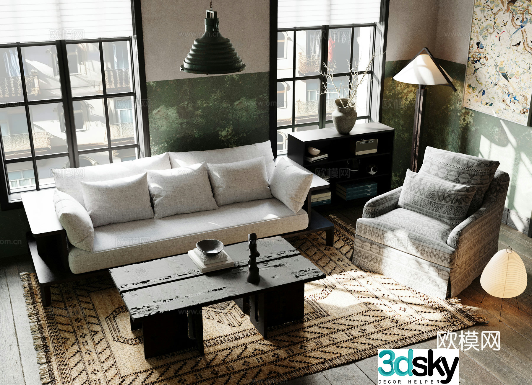 Middle style living room sofa 3d model