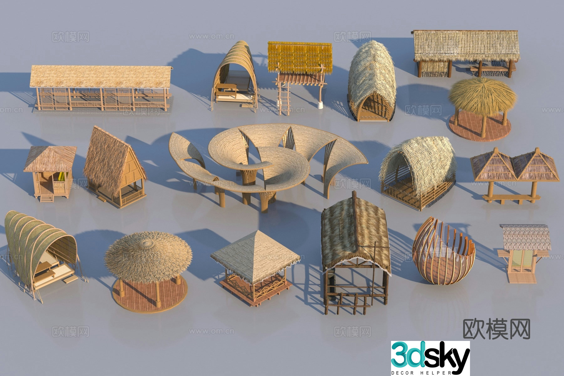 Modern gallery thatched house 3d model