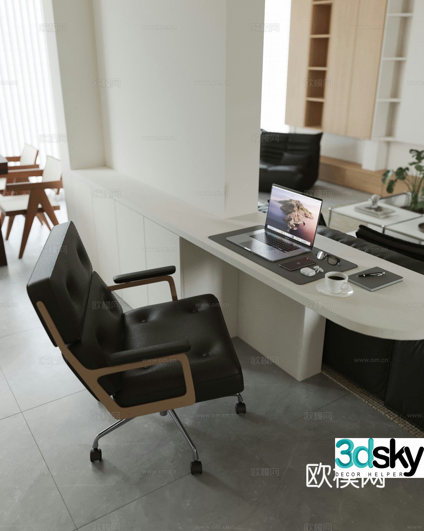 Modern study desk chair 3d model