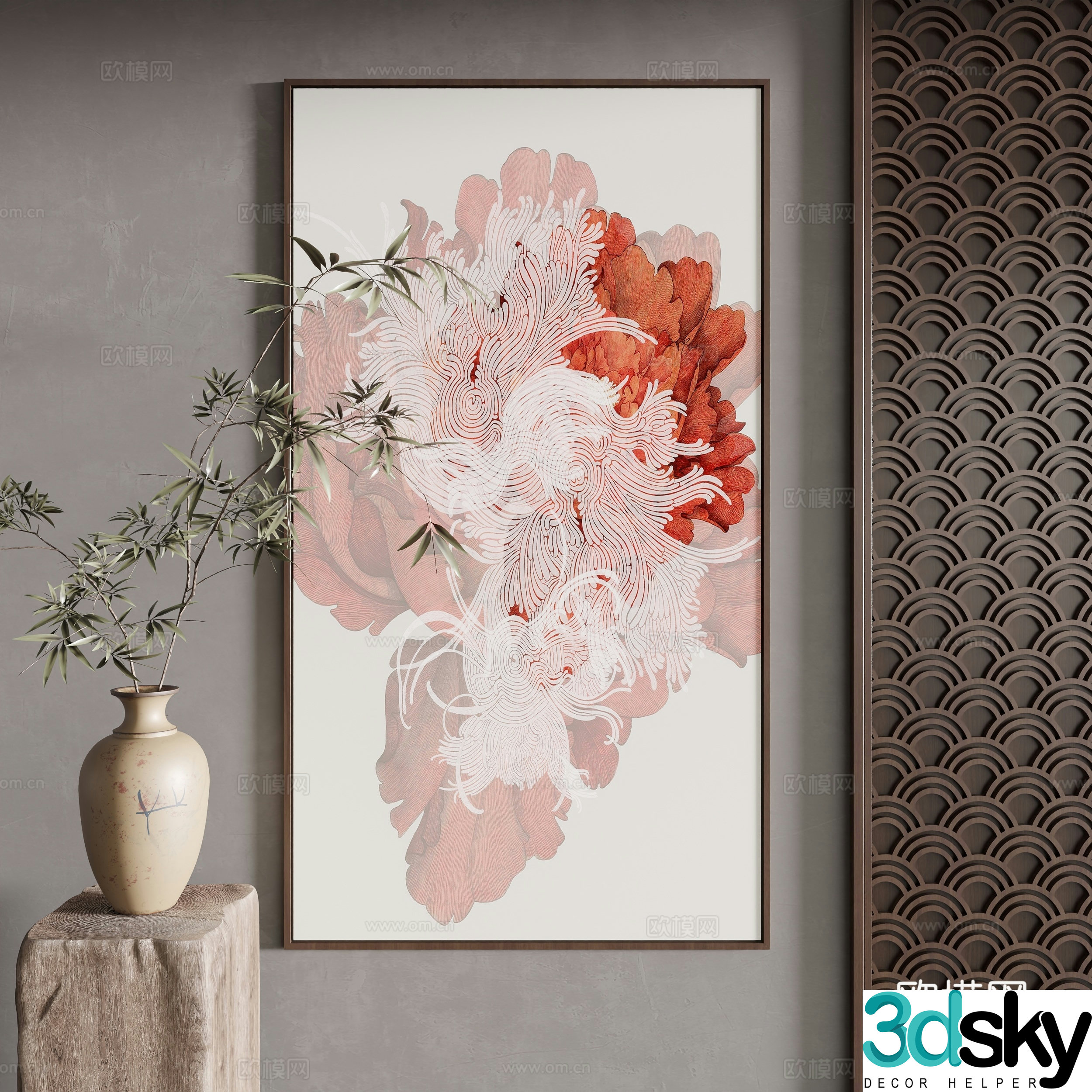 New Chinese style decorative painting 3D model
