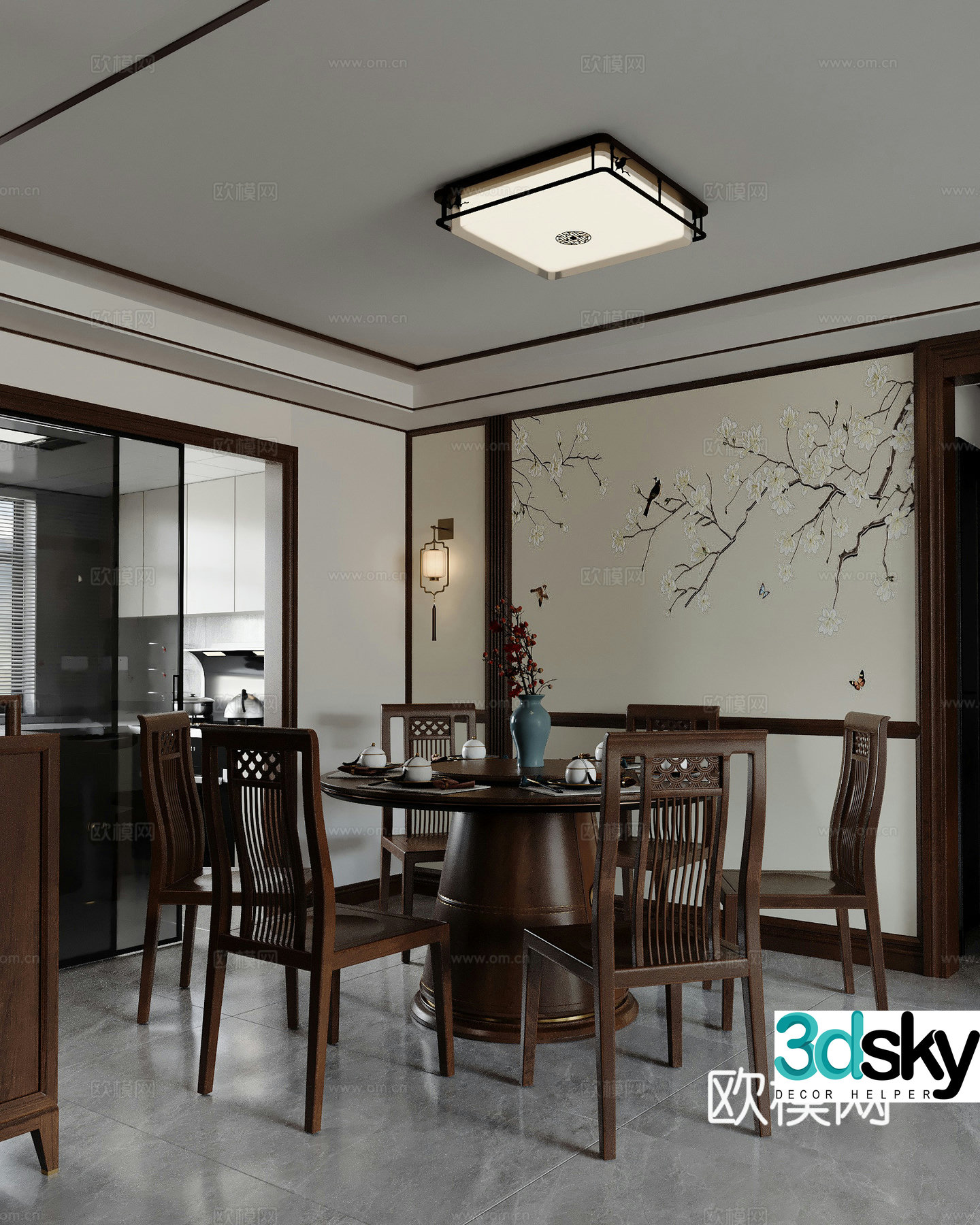 New Chinese restaurant dining table and chair 3D model