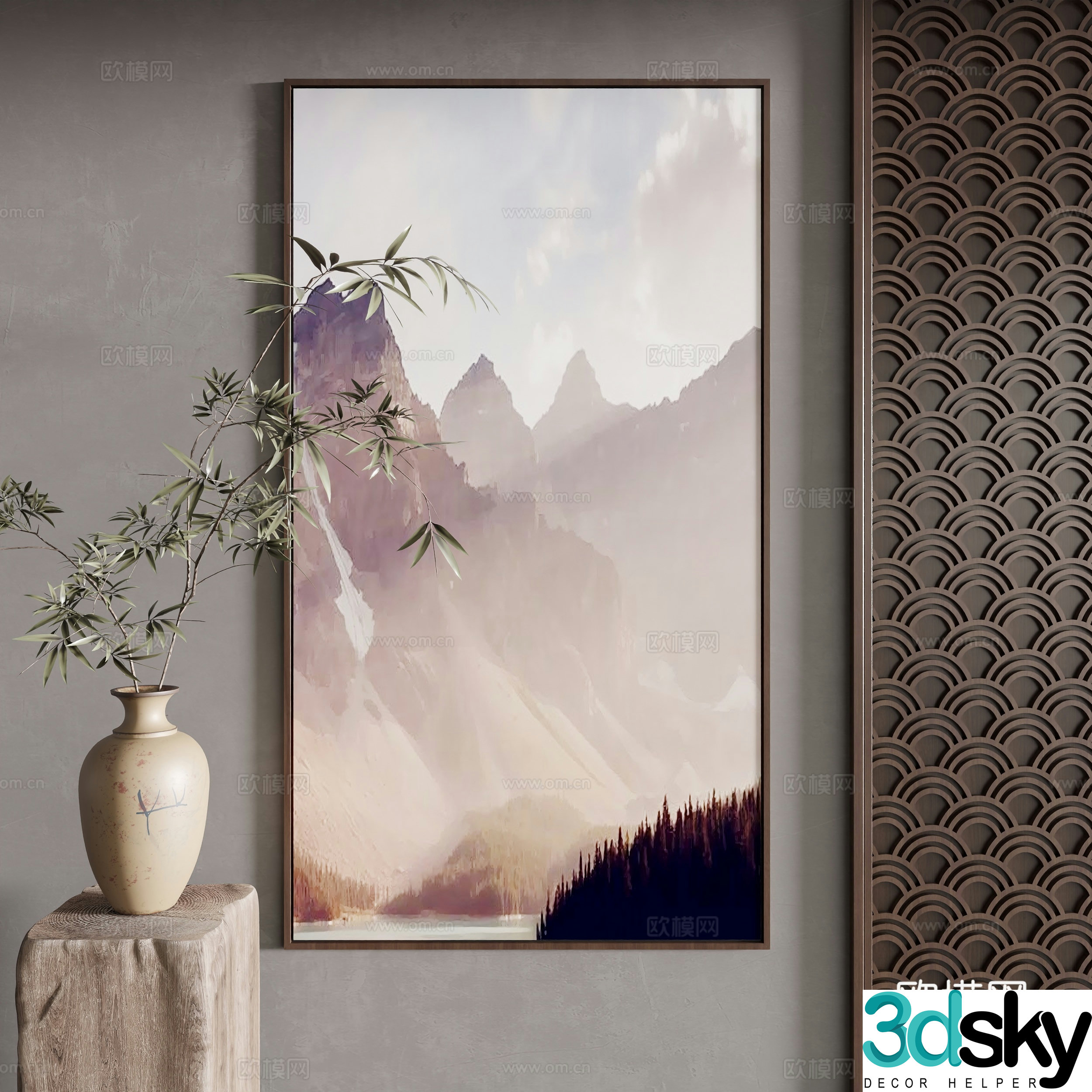 New Chinese style decorative painting 3D model