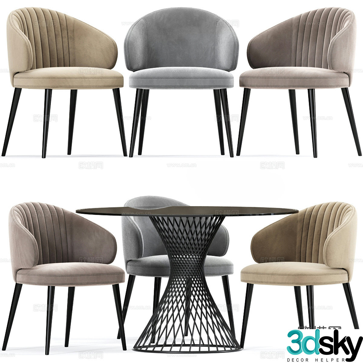 Modern dining table and chair 3d model