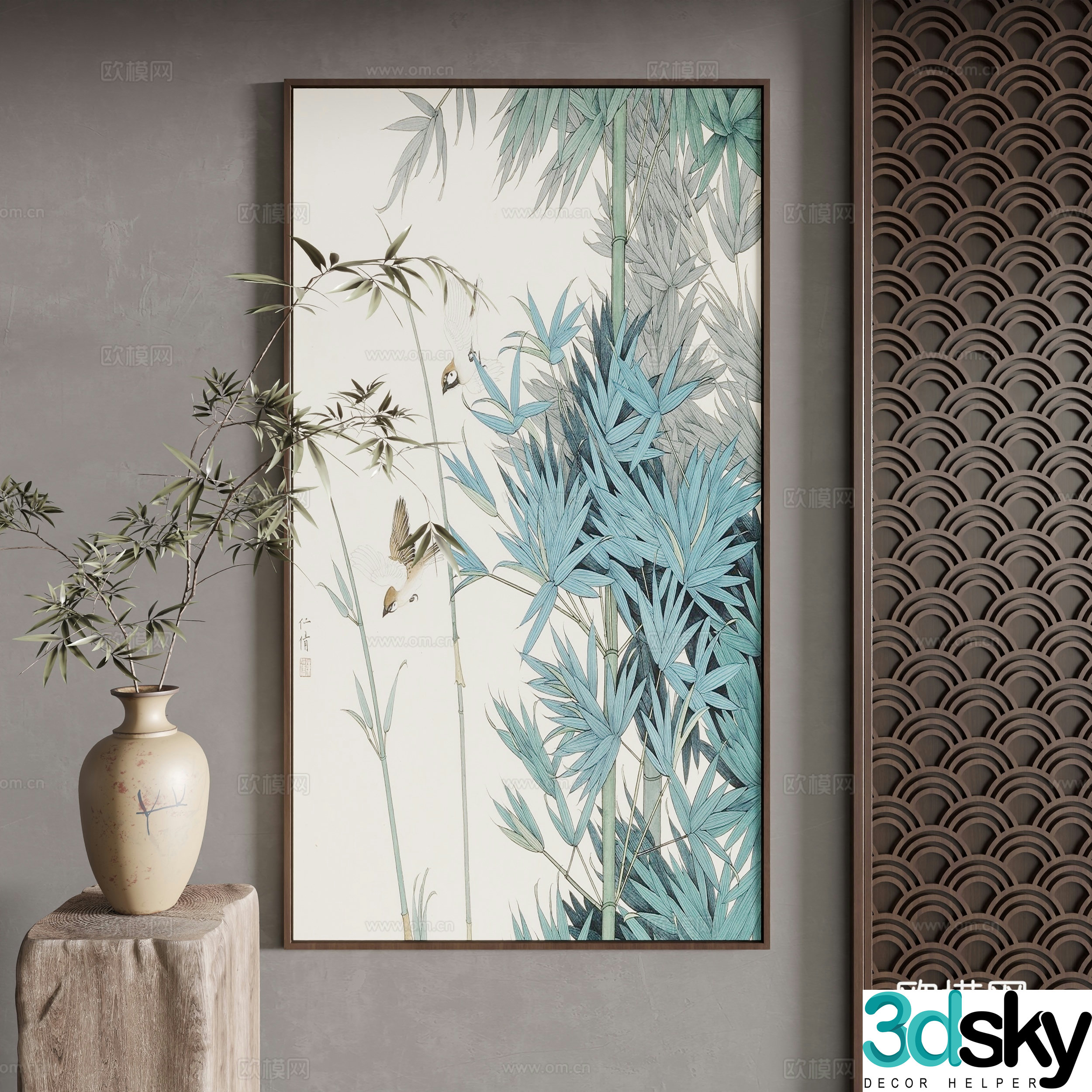 New Chinese style decorative painting 3D model
