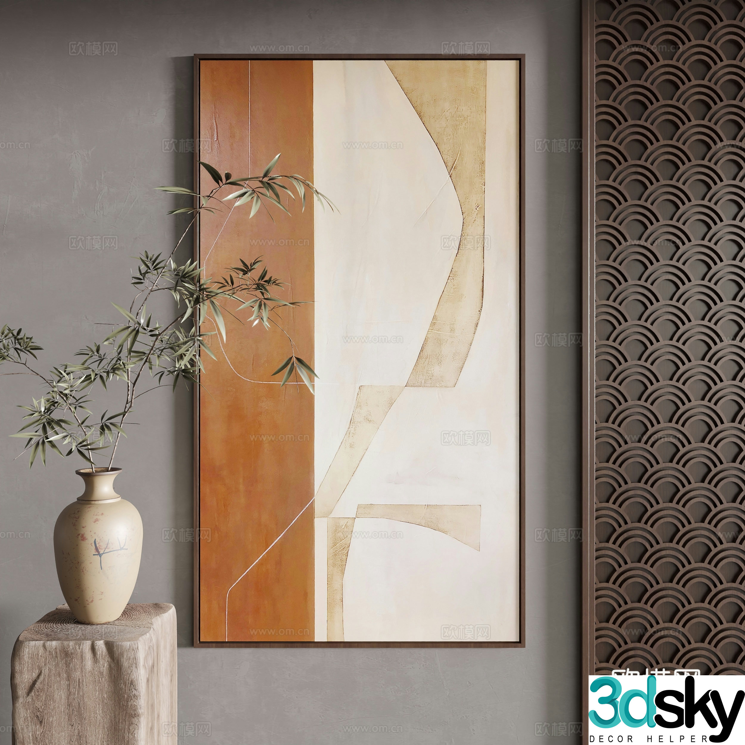 New Chinese style decorative painting 3D model