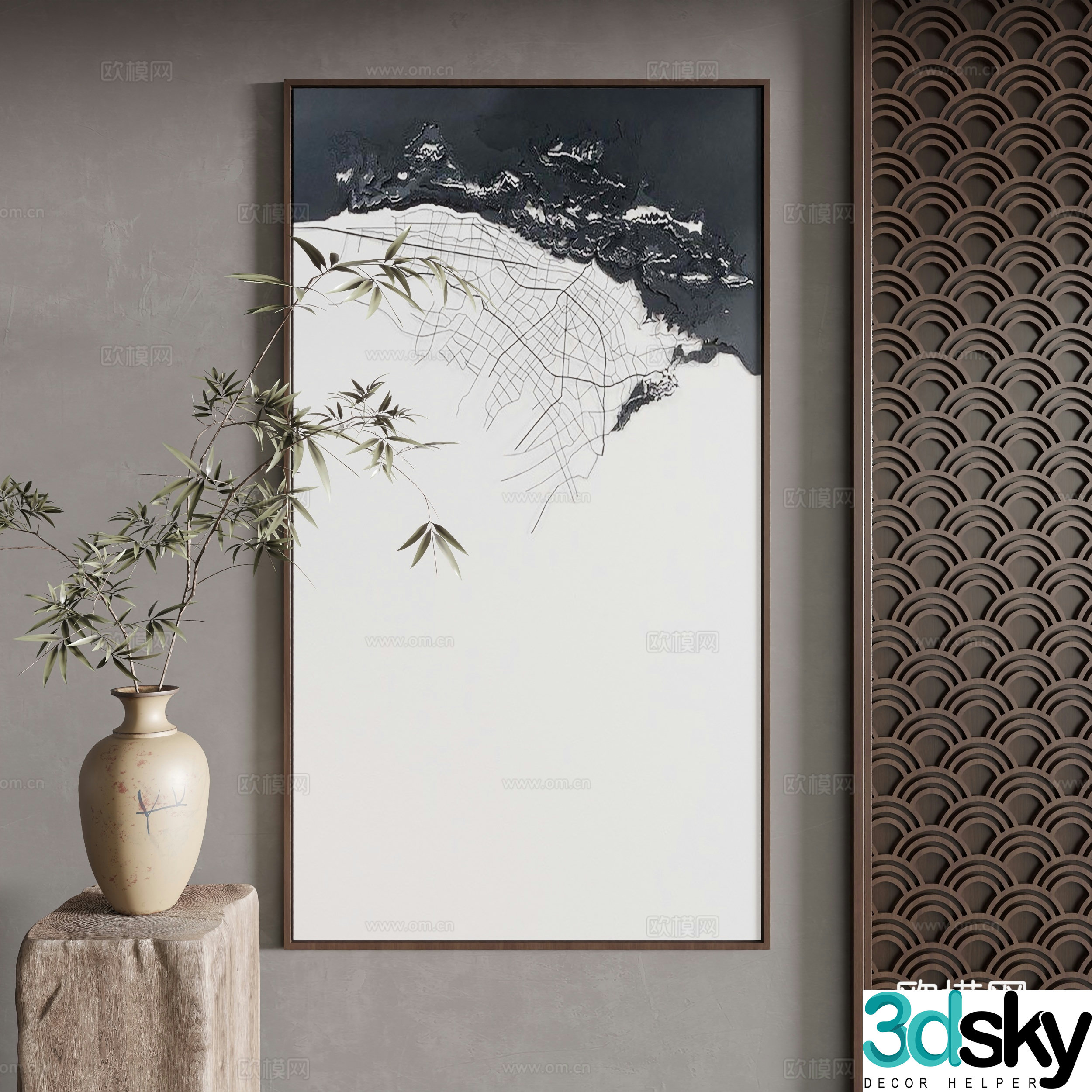 New Chinese style decorative painting 3D model