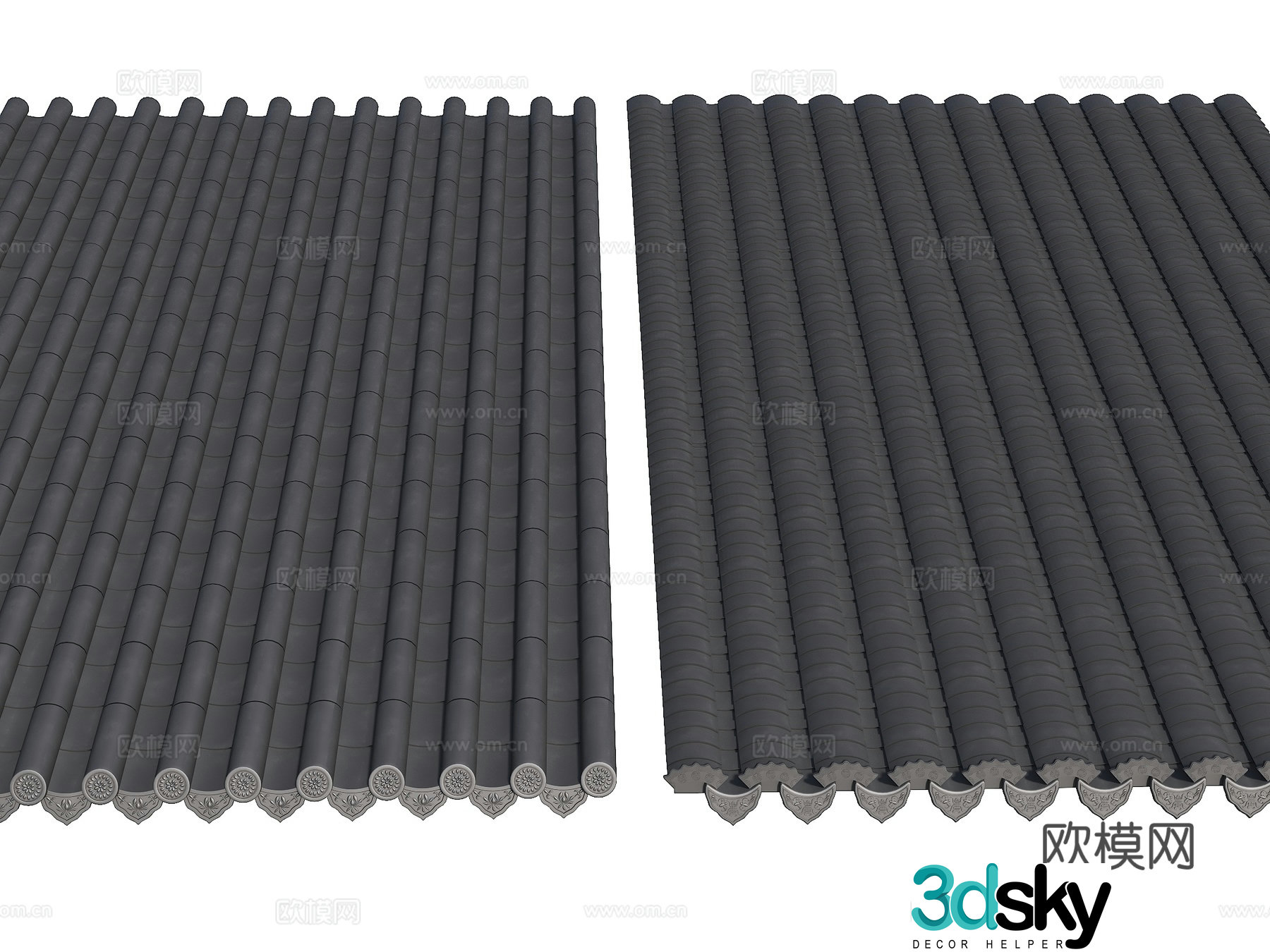 Chinese eaves ancient building tiles roof style 3d model