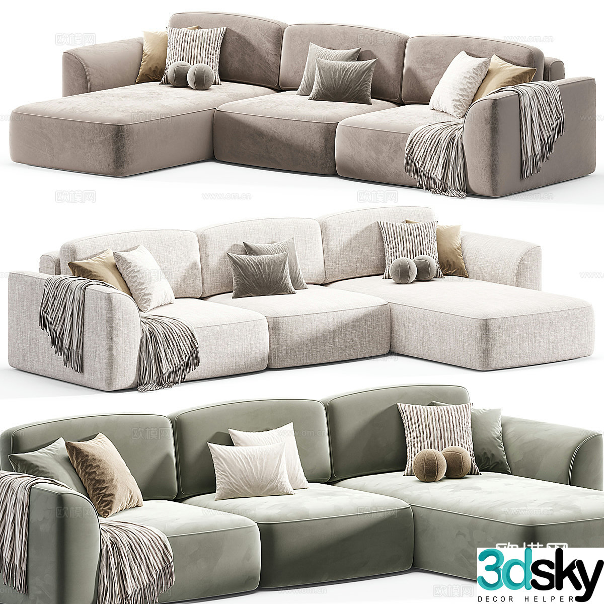 Modern creamy corner sofa 3d model