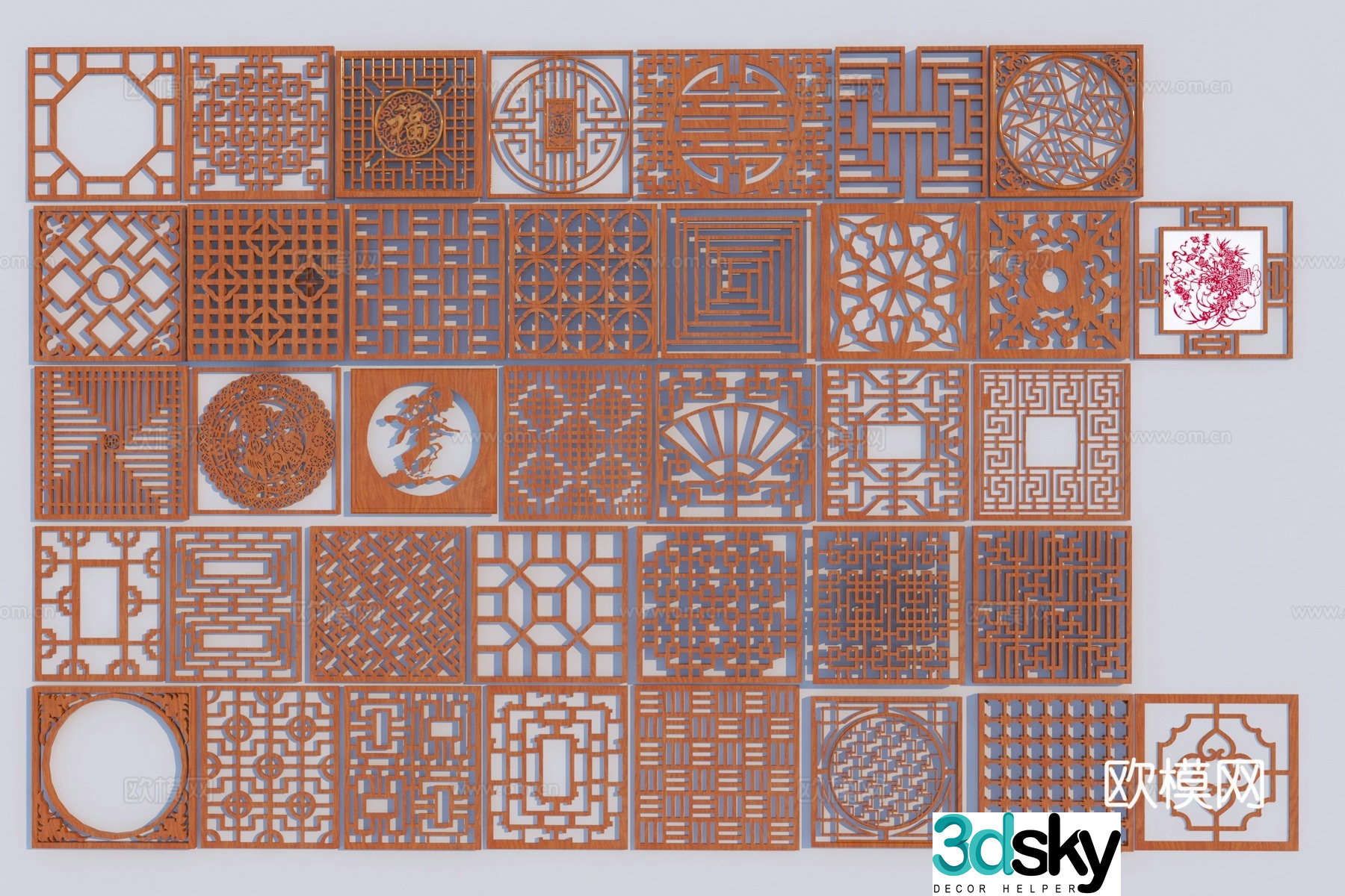 New Chinese style 3D model of floral window