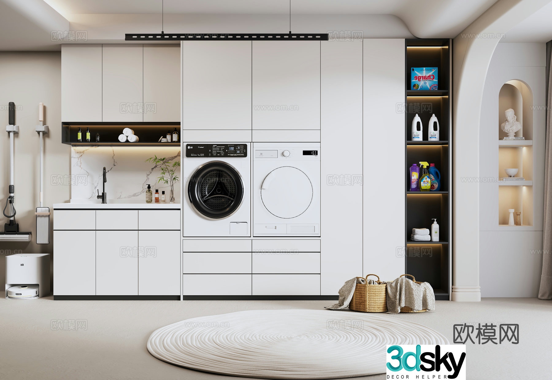 Modern washing machine cabinet Laundry supplies 3d model