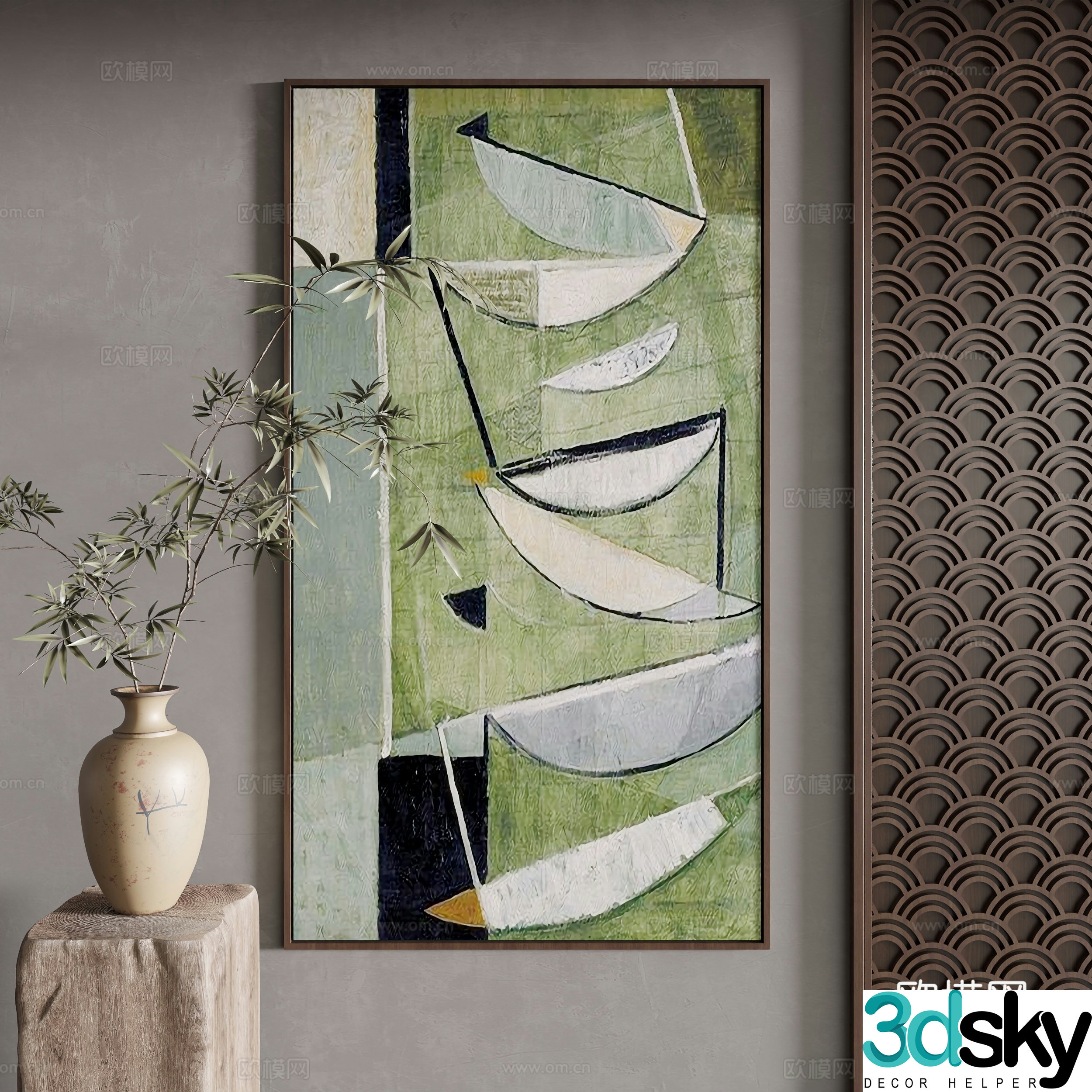 New Chinese style decorative painting 3D model