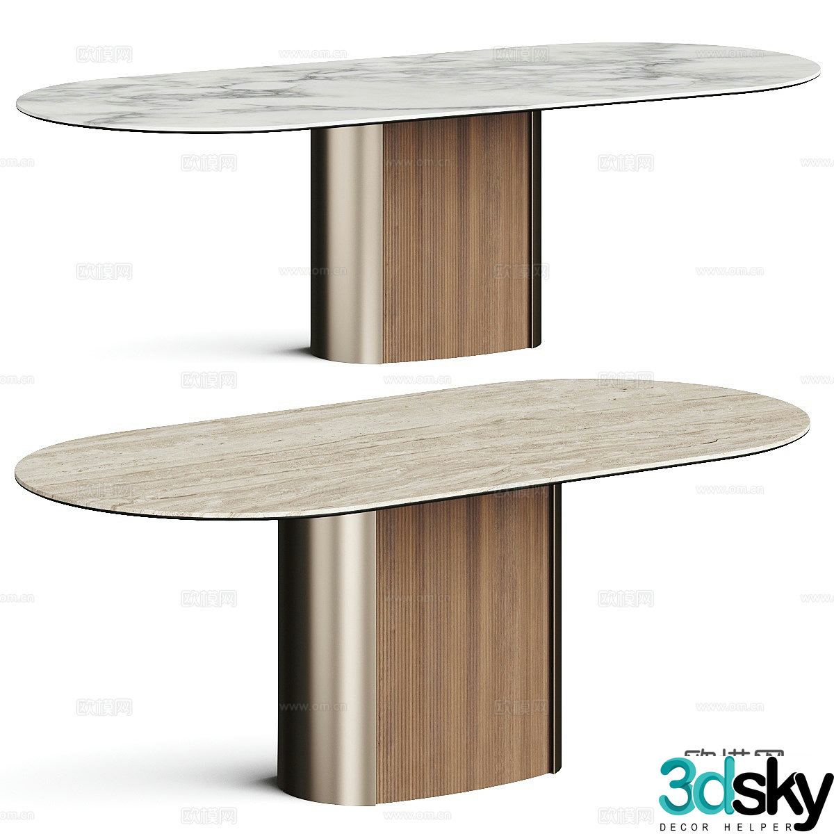 Modern light luxury oval dining table 3D model