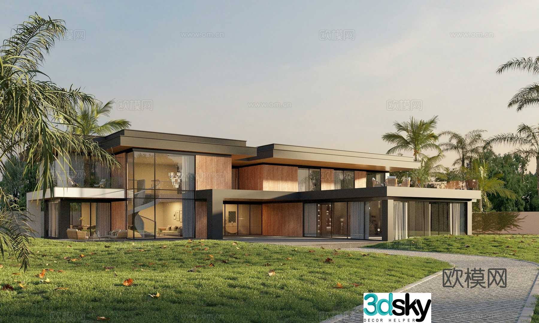 Modern villa architectural appearance 3D model of modern two-story single-family villa