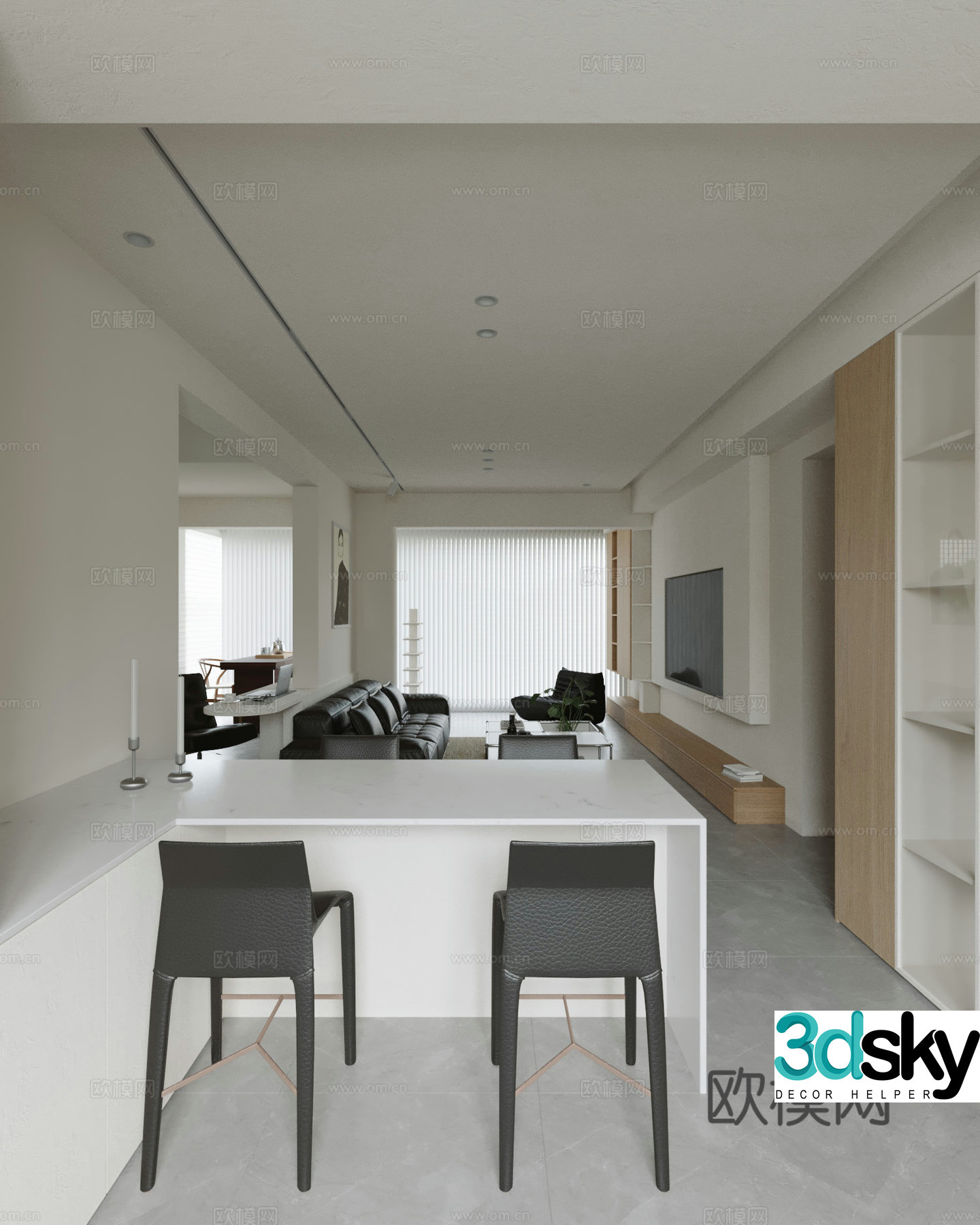 Modern living and dining room 3d model