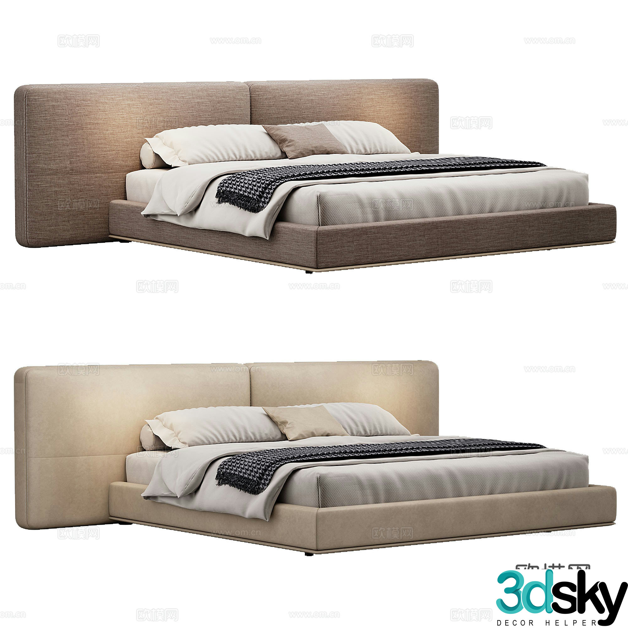 Modern fabric double bed mattress pillow 3d model