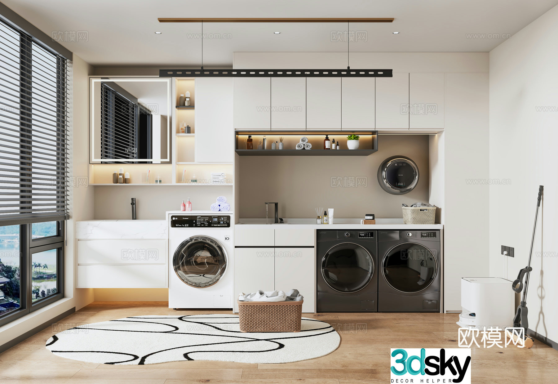 Modern washing machine cabinet Laundry supplies 3d model