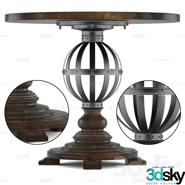 European solid wood dining table 3D model