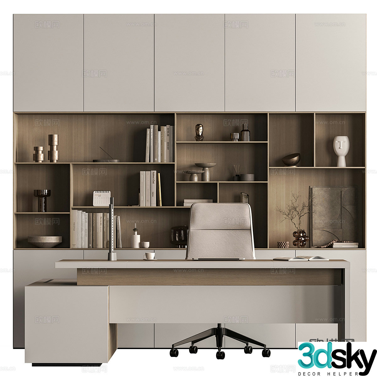 New Chinese style study bookcase 3D model