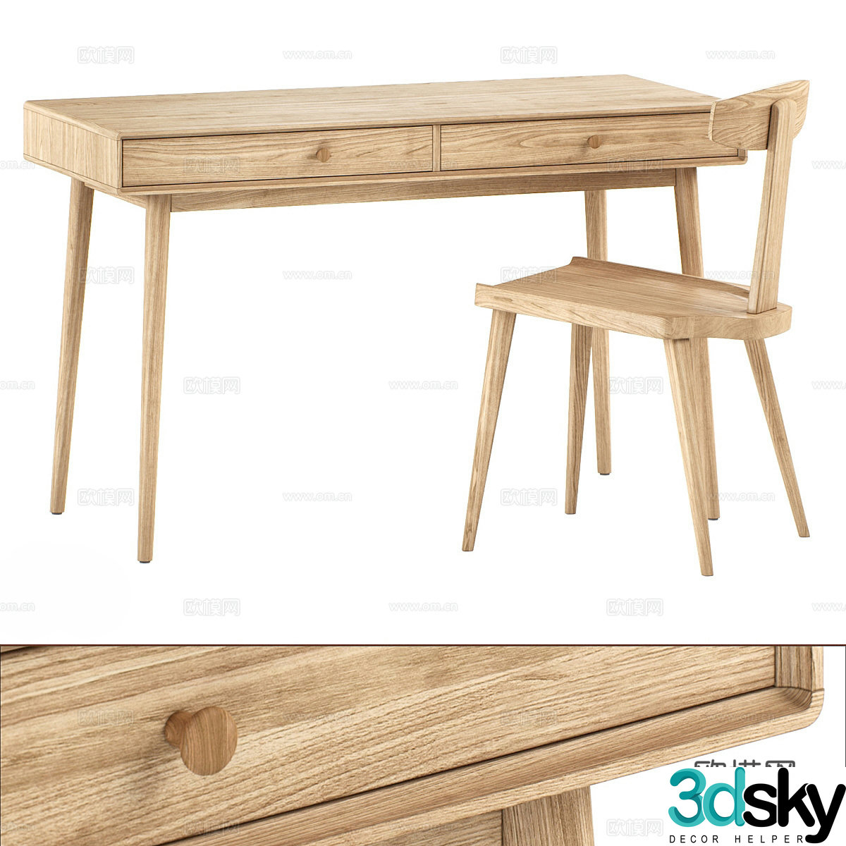New Chinese wooden desk and chair 3D model