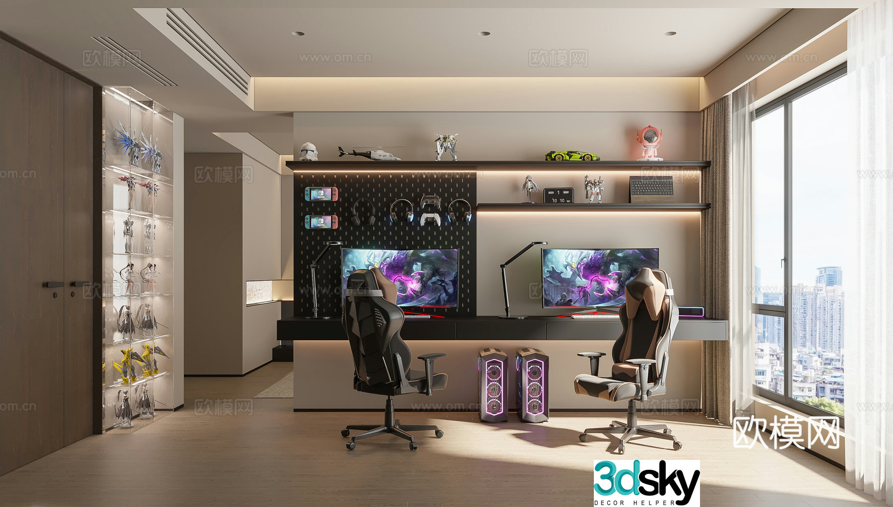 High-end gray computer room e-sports room 3D model