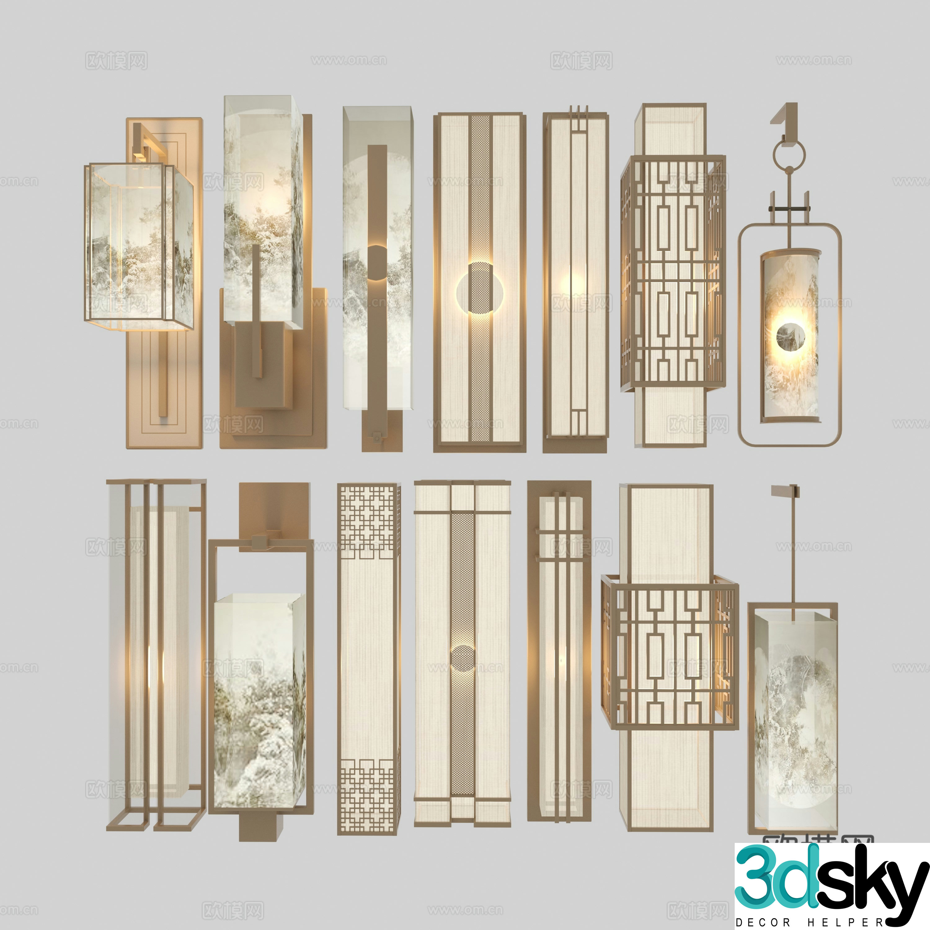 New Chinese style wall lamp metal wall lamp 3d model