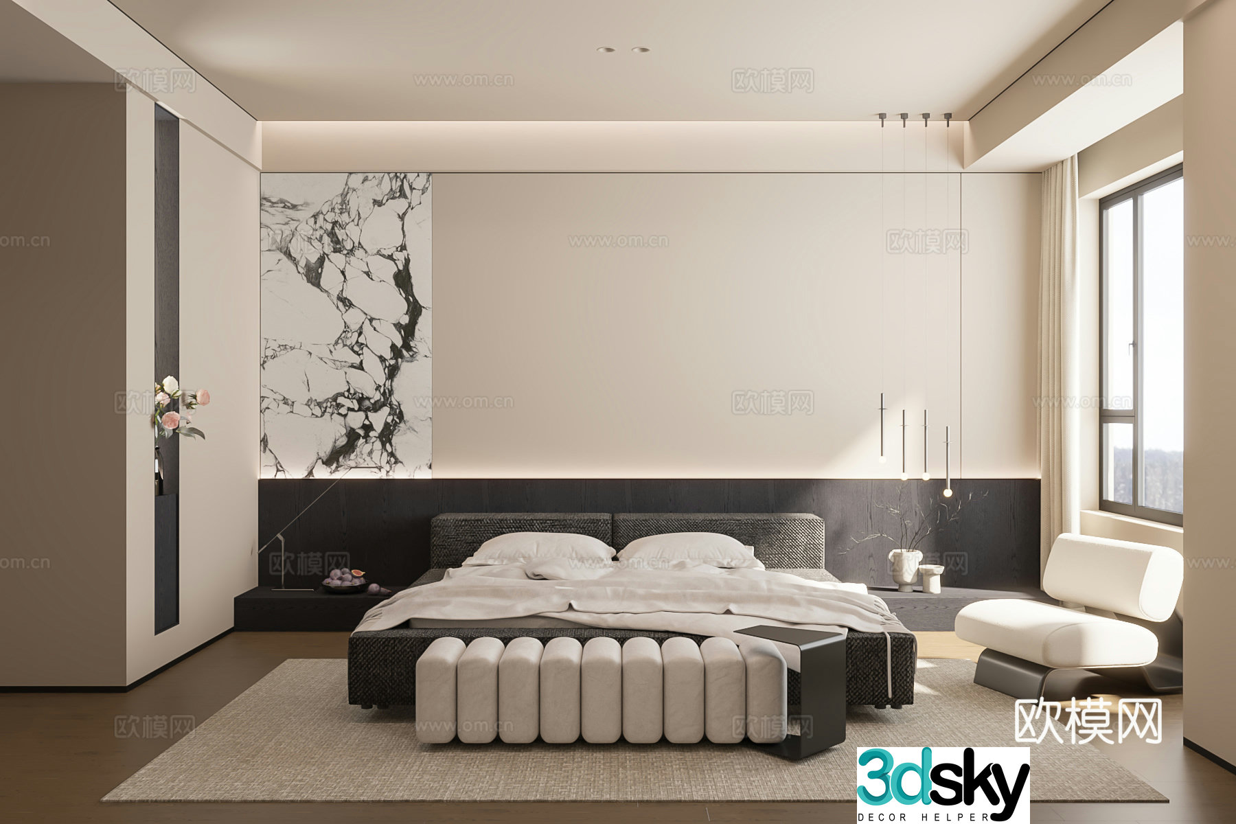 Modern minimalist home bedroom 3d model