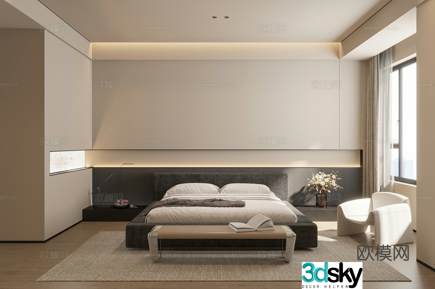 Modern minimalist bedroom master bedroom 3d model