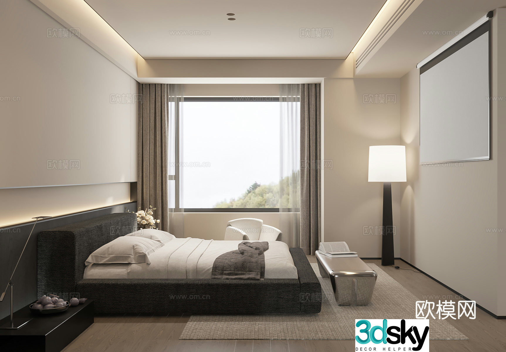 Modern minimalist home bedroom 3d model