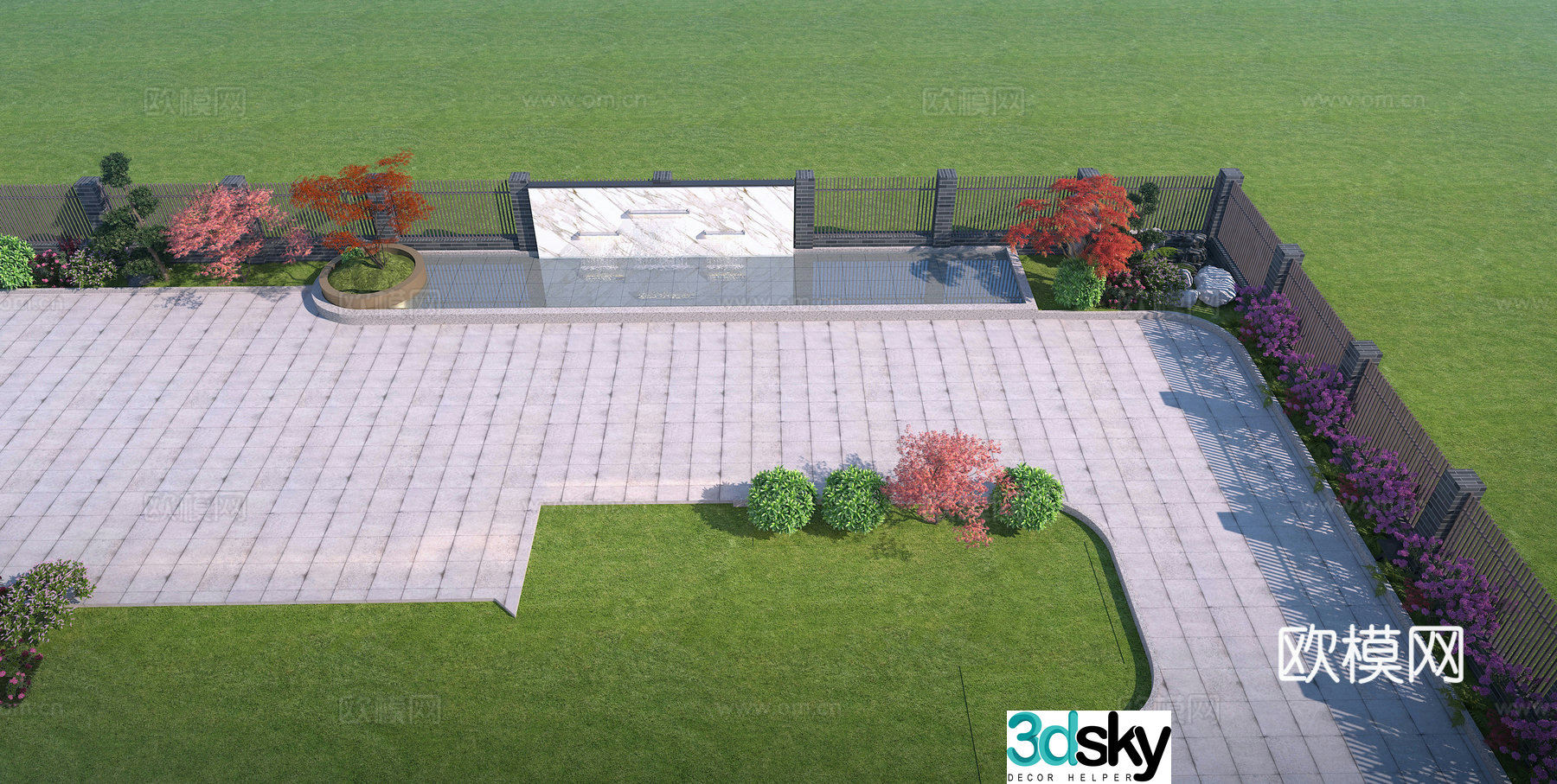 Garden Water View Wall Water Pond Pine Tree Water Scenic Wall Garden Water View Water View Wall 3D Model