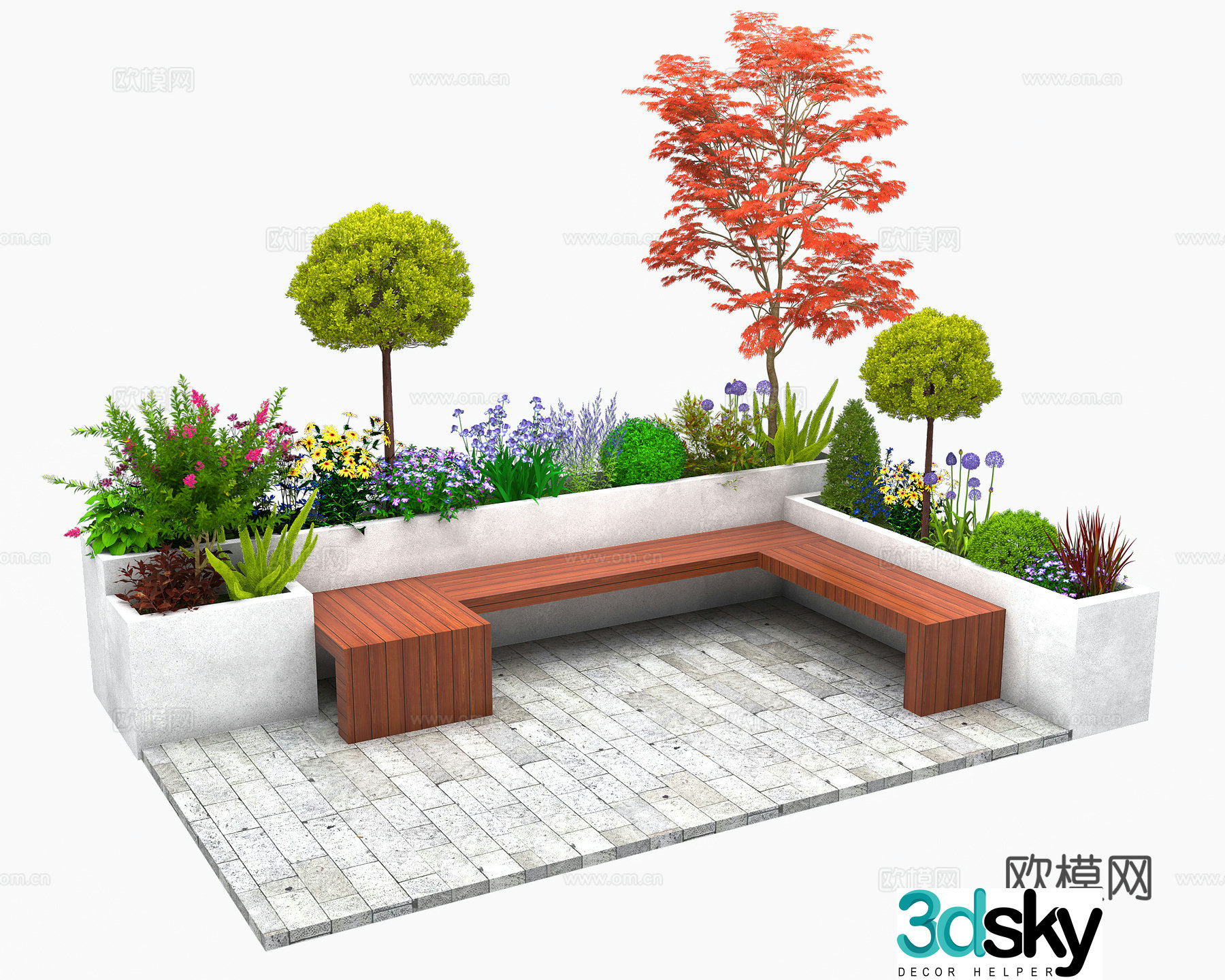 Flower bed garden green plant flower pond stool landscape flower bed flower pond privet lollipop landscape green plant 3d model