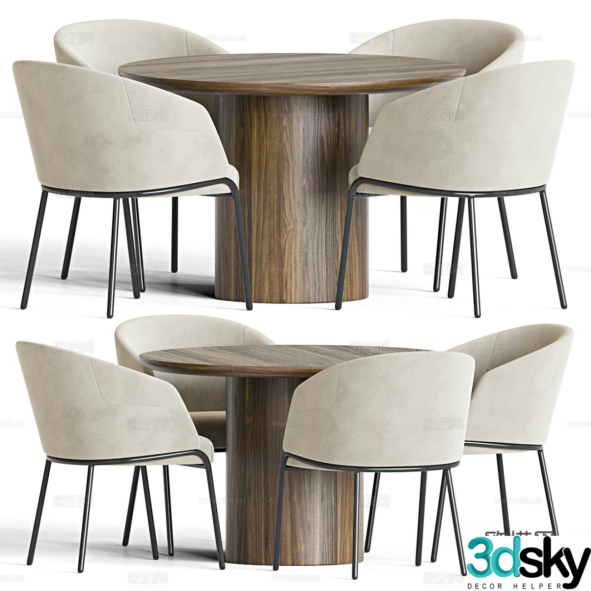 Modern dining table and chair 3d model