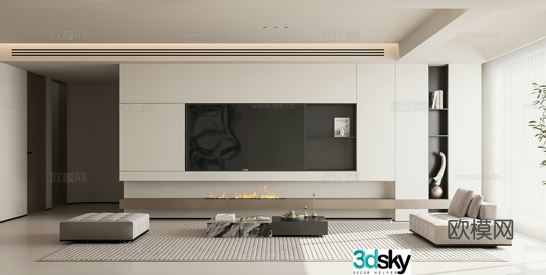 Modern TV background wall 3d model